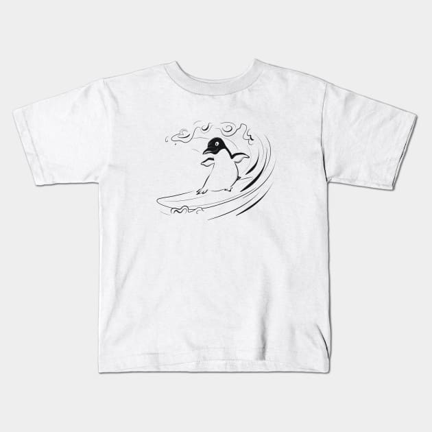 Surfing Penguin Kids T-Shirt by Jason's Doodles
